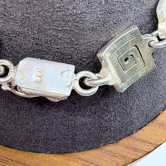 VTG Sterling Silver 925 Greek Key Design Chain Bracelet Size 7.25" Length - Picture 4 of 8